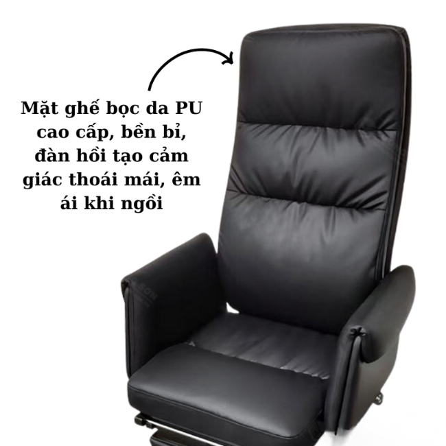Ghế xoay giám đốc da Pu màu đen ngả lưng có gác chân: SG - 5907 - $hienthicat